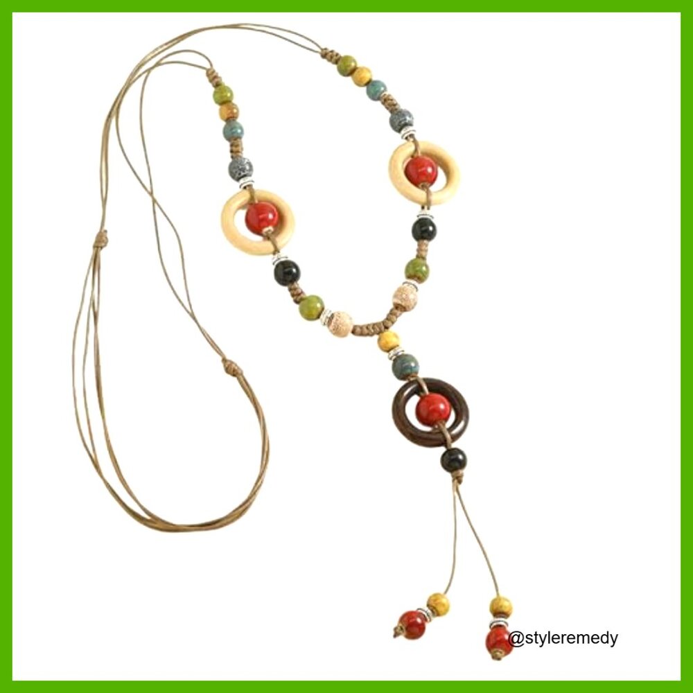 Adjustable Ceramic Bead Statement Necklace With B… - image 2